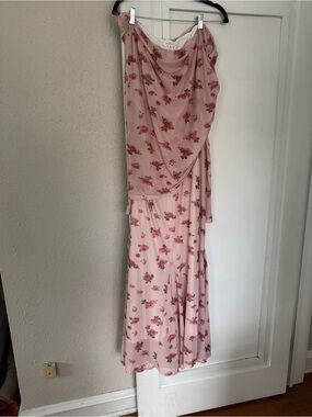 Blush Pink Floral Cowl-Neck Maxi Dress